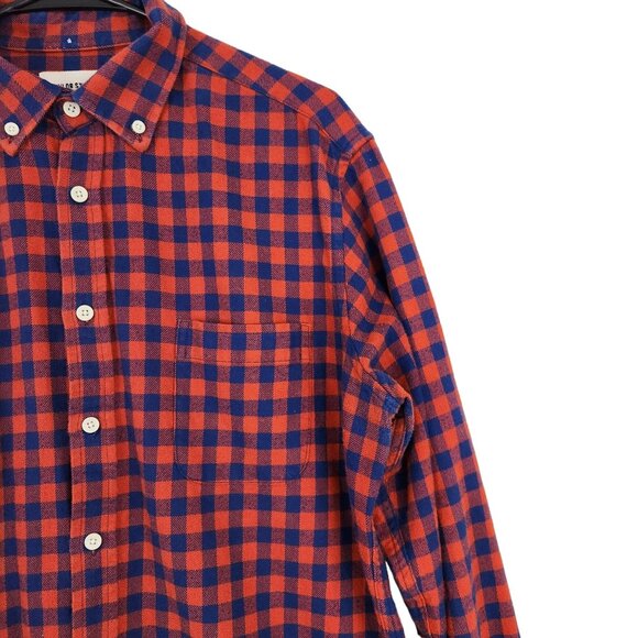 Taylor‎ Stitch Shirt Men's 42 Flannel Red & Blue Plaid Button-Down Shirt Pocket - Picture 3 of 10